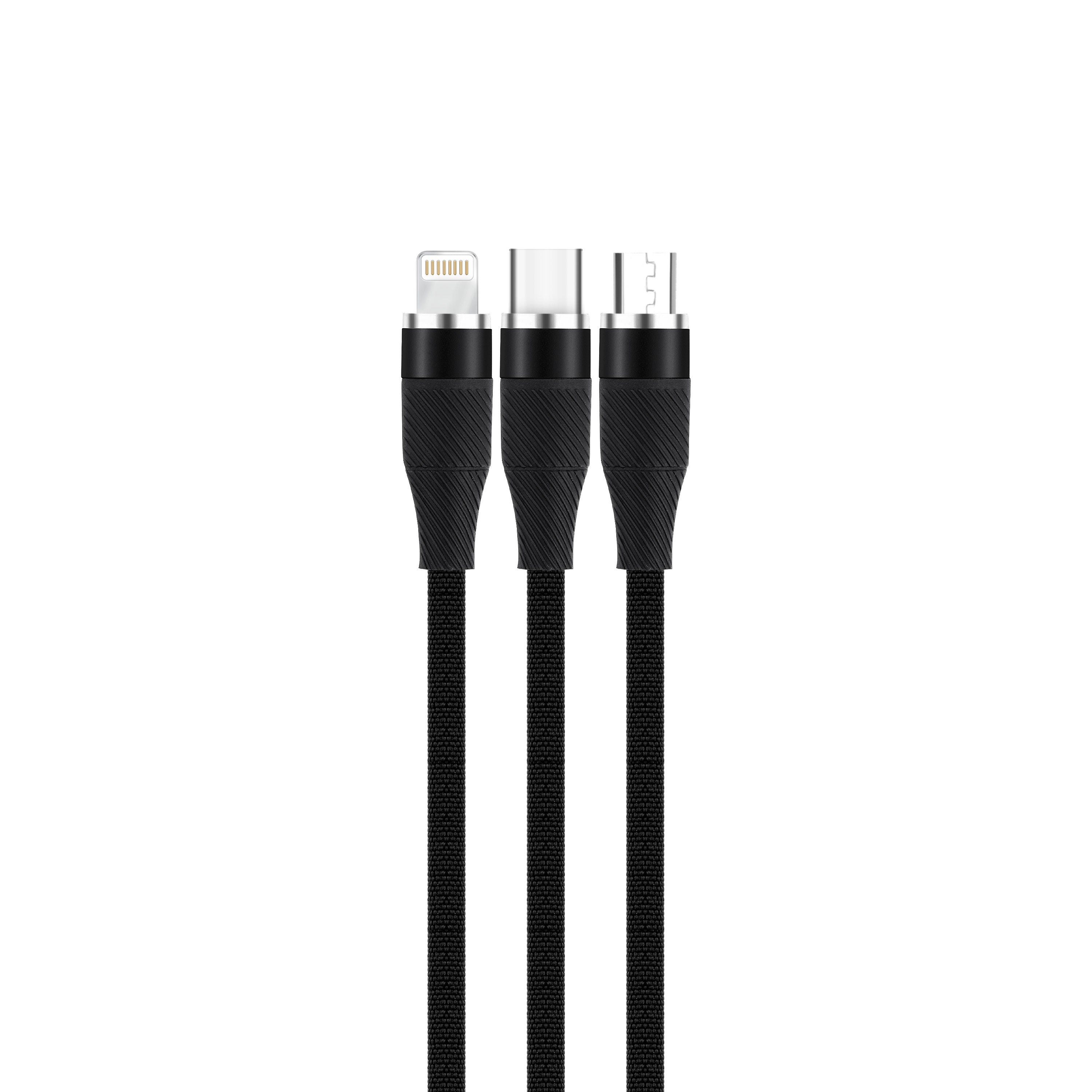 Phonokart Trix 3 In 1 100W Compact multi charging Cable Type-C TO Type C, Lightning and Micro Cable (30cm length cable)