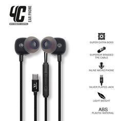4C Type C Wired Headset With Mic (Black)