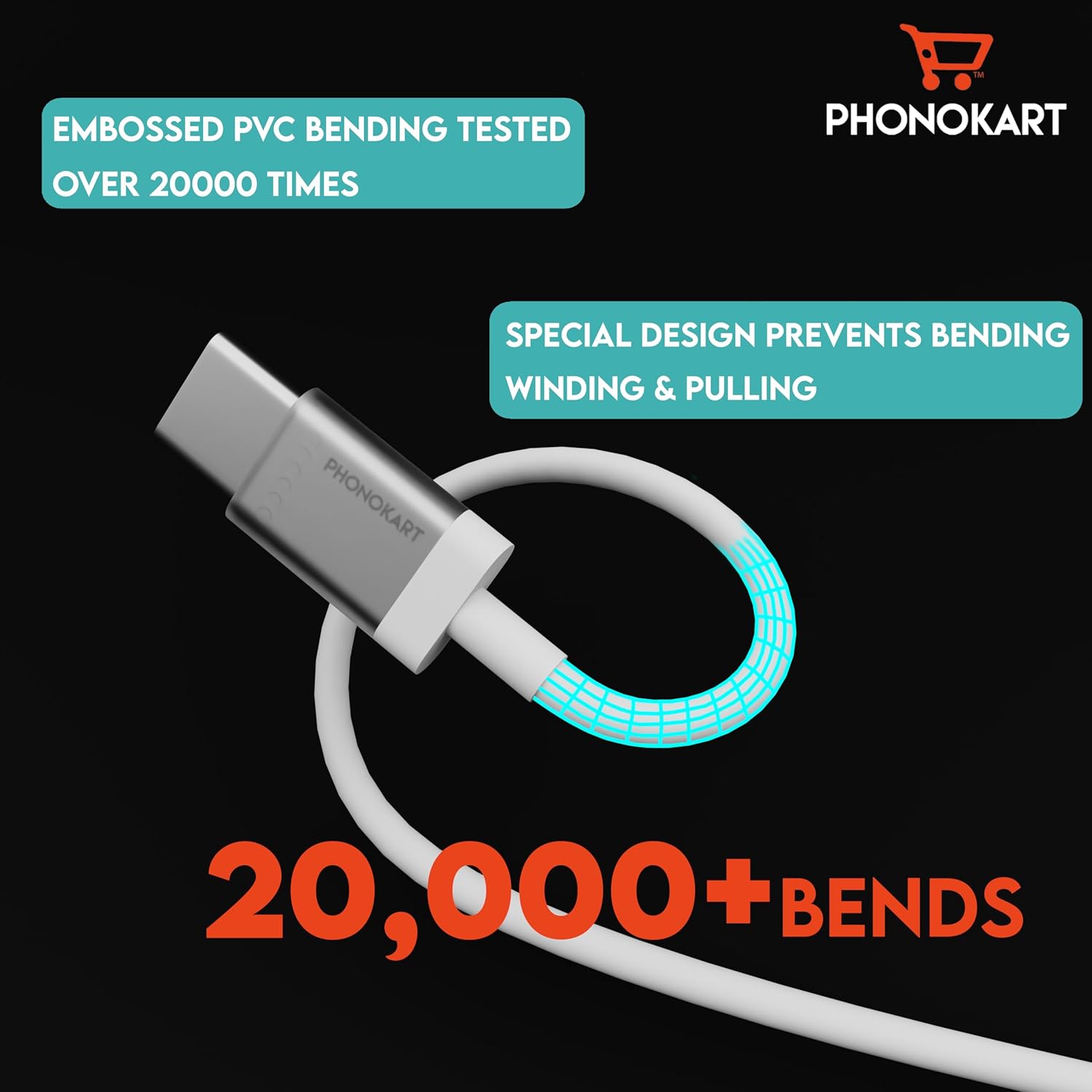 Phonokart GLAZE Type C To Type C Cable 1M Length (WHITE)