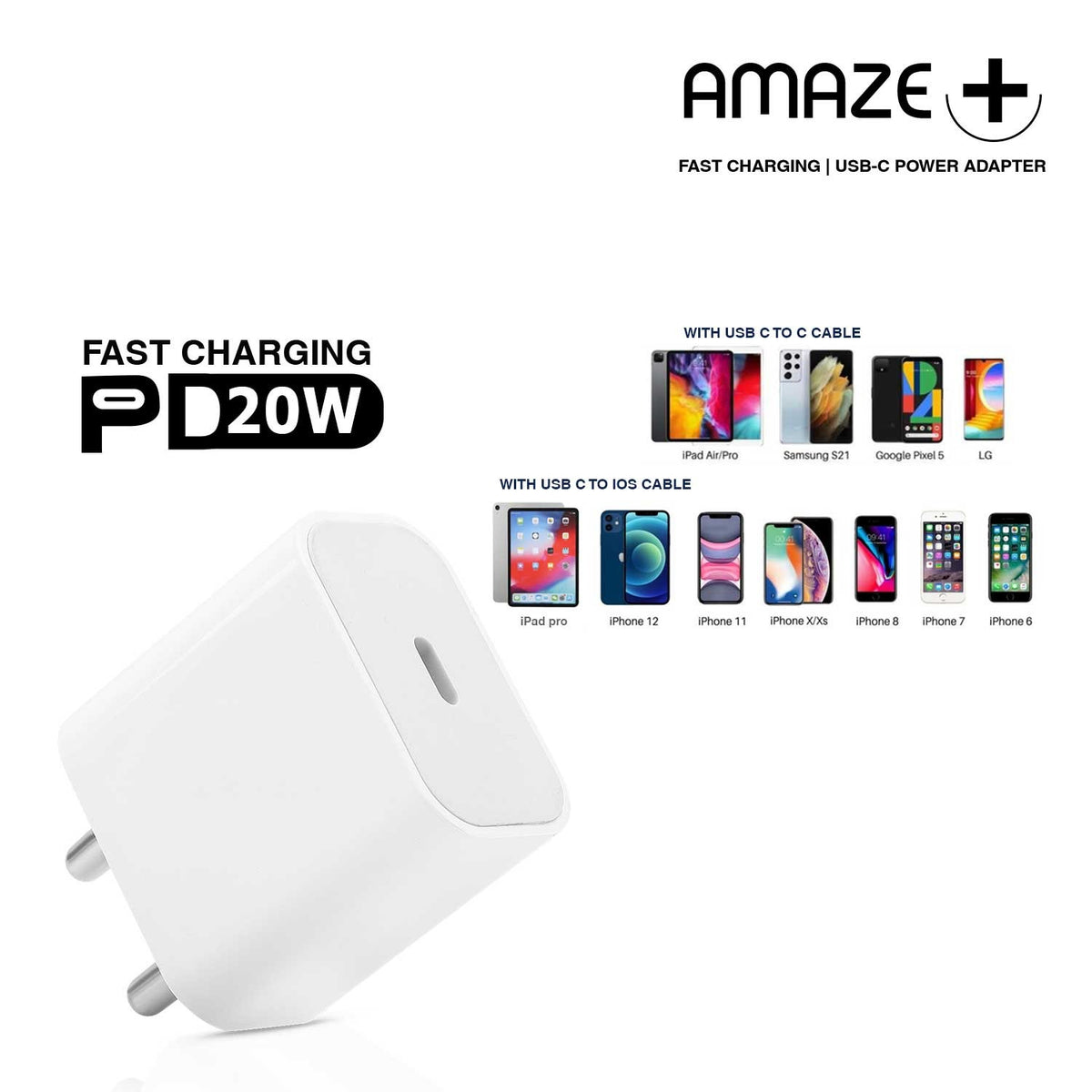 AMAZE PLUS PD MOBILE CHARGER  (20W/4AMPS) POWER ADAPTER (WHITE)