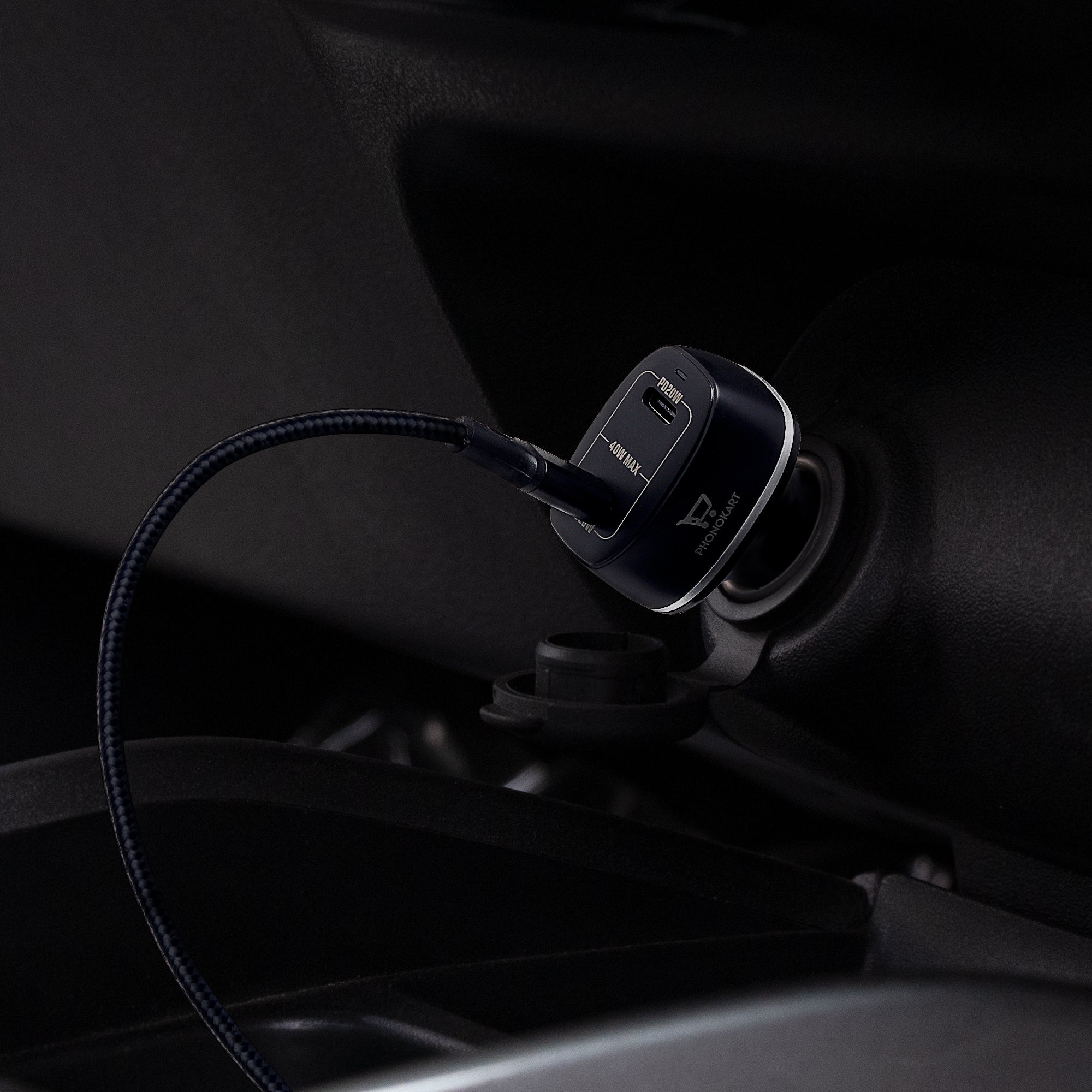 CRETA CAR CHARGER (40W) WITH FREE TYPE C TO LIGHTNING (C2L) CABLE (BLACK)