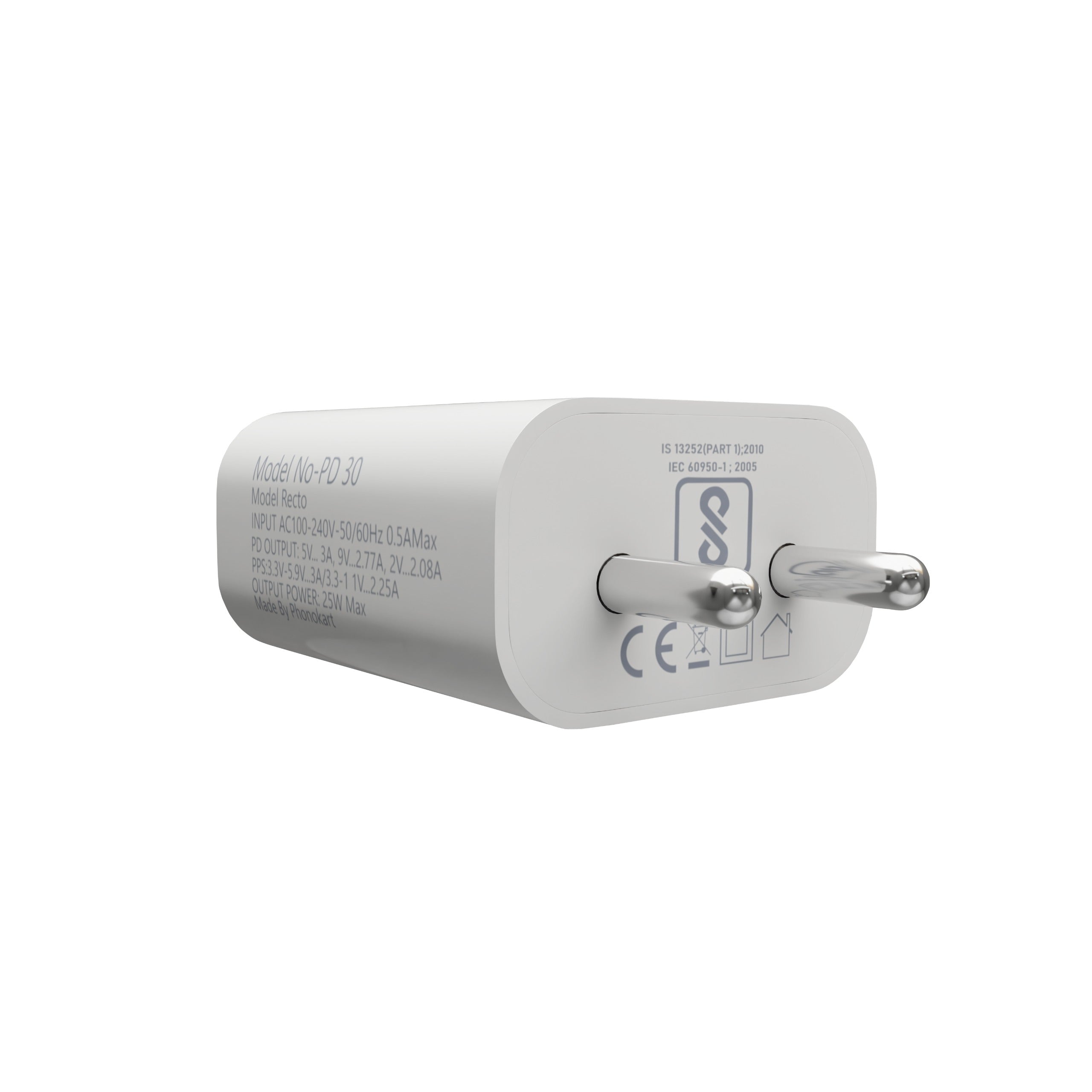 RECTO 25W Super Fast Charging Adapter – USB-C Power Delivery Charger (White)