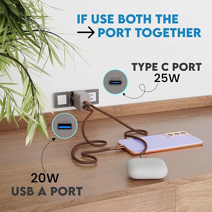 Surge 45W Dual Port GaN Charger, USB & Type C Port with PD, PPS  50% in 30 mins