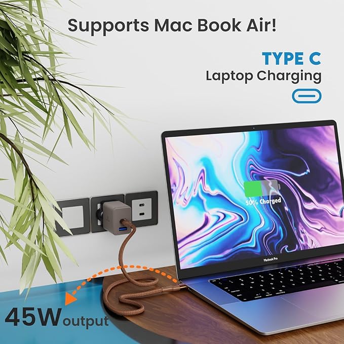 Surge 45W Dual Port GaN Charger, USB & Type C Port with PD, PPS  50% in 30 mins