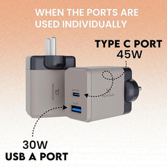 Surge 45W Dual Port GaN Charger, USB & Type C Port with PD, PPS  50% in 30 mins