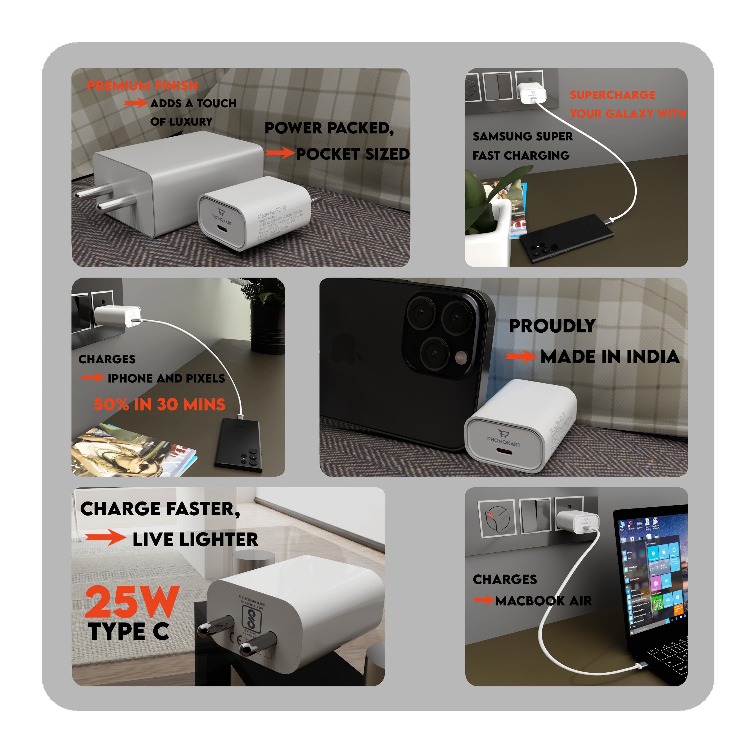 RECTO 25W Super Fast Charging Adapter – USB-C Power Delivery Charger (White)
