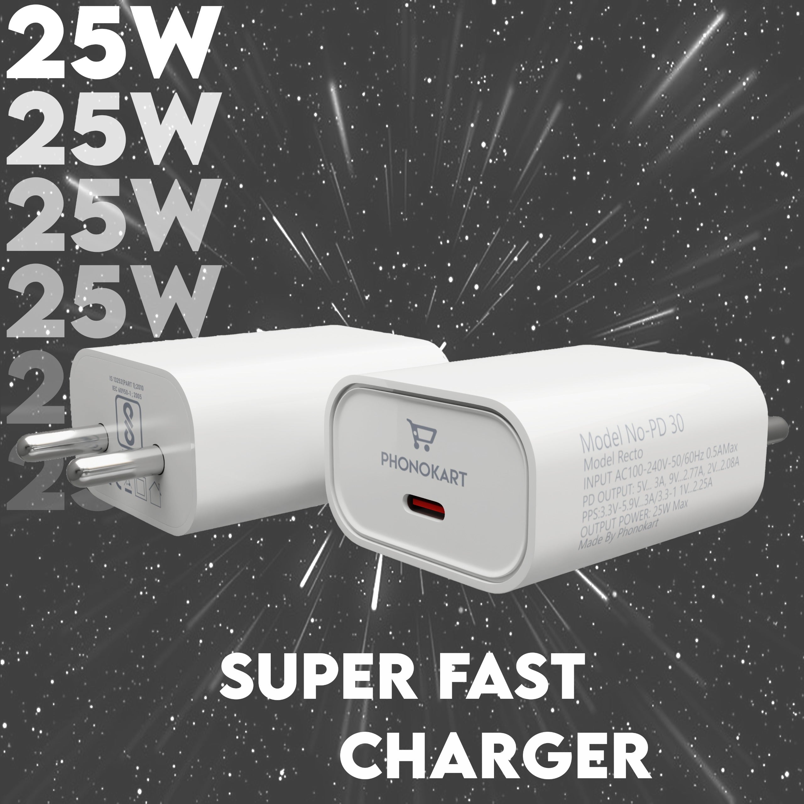 RECTO 25W Super Fast Charging Adapter – USB-C Power Delivery Charger (White)