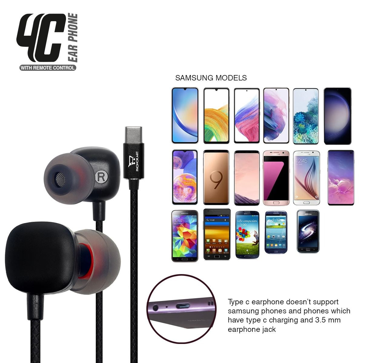 4C Type C Wired Headset With Mic (Black)