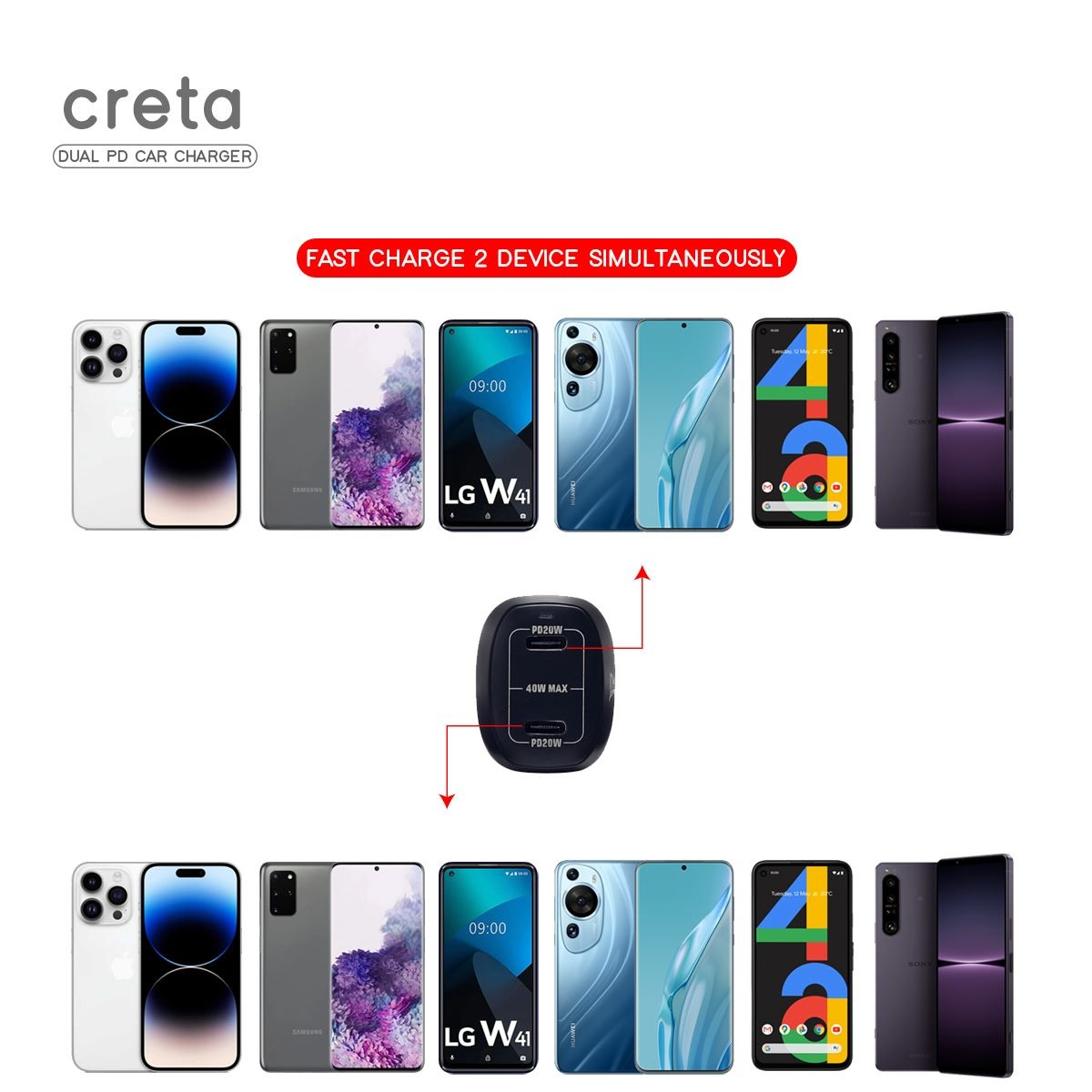 CRETA CAR CHARGER (40W) TYPE C ADAPTER (BLACK)